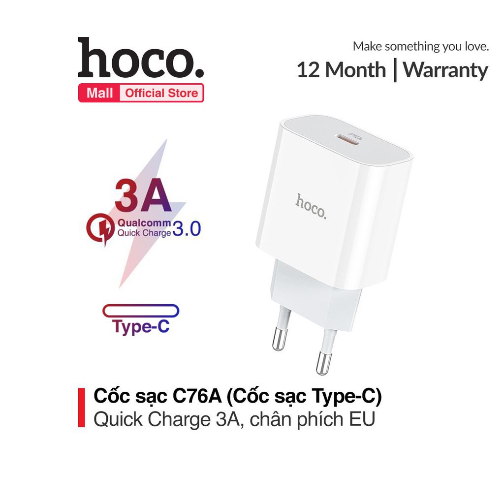 Củ Sạc Hoco C76 🌸 Cốc Sạc Hoco C76 Sạc Nhanh 3.0 18W Đầu Cắm Type C BH 6 THÁNG