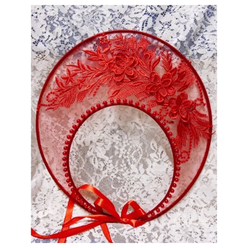 Mấn cô dâu ren lưới hoa 3d