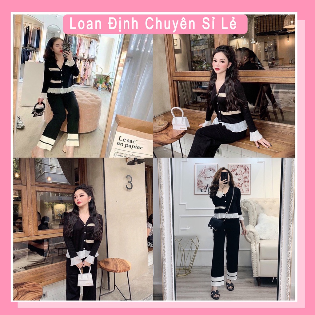 Set len viền ren bèo phong cách hàn quốc đồ bộ len nữ LD253