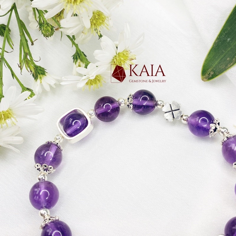 Vòng tay phong thuỷ Amethyst Lavender cỏ bốn lá may mắn bạc 925 - KAIA