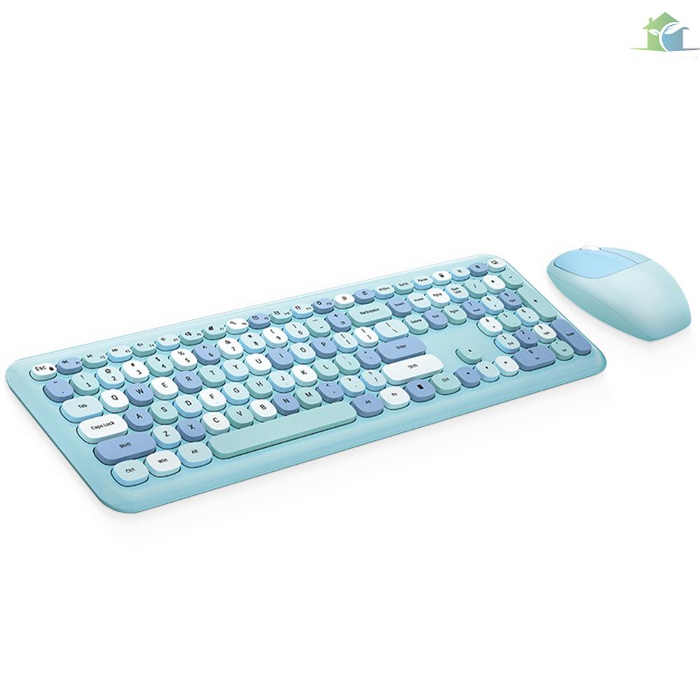 Mới Bộ Bàn Phím + Chuột Không Dây Mofii 666 2.4g 110 Phím Hình Tròn Màu Xanh Dương