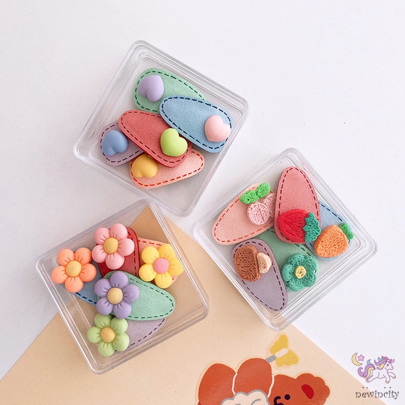 Set 5 Kẹp Tóc Càng Cua Nhỏ Họa Tiết Hoạt Hình Phong Cách Hàn Quốc Cho Bé Gái