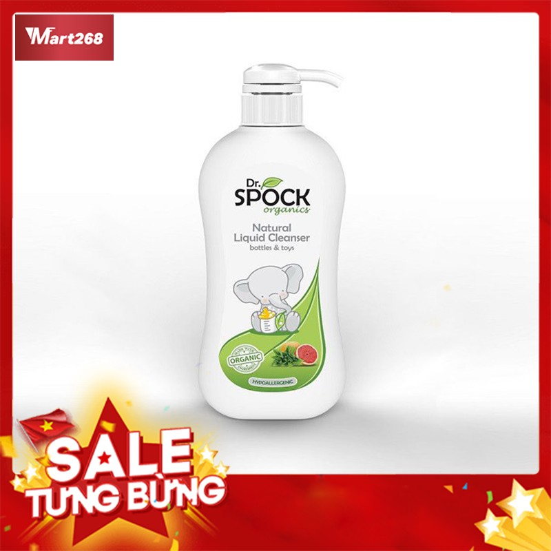 Nước Rửa Bình Sữa Dr. Spock Organic 450ml Chiết Xuất 98.9% Thiên Nhiên An Toàn Ché, Tiện Lợi Cho Mẹ