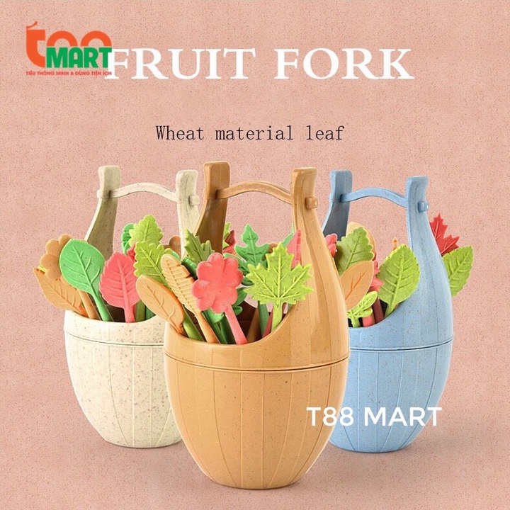 Bộ xiên hoa quả lúa mạch cao cấp rất xinh xắn, Nĩa xiên trái cây bằng nhựa
