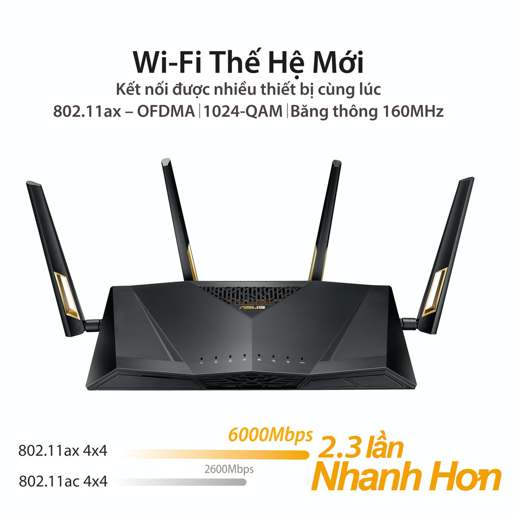 Router Wifi ASUS RT-AX88U Hai Băng Tần, Chuẩn AX6000 (Chuyên Cho Gaming, 4K Streaming)- Hàng Chính Hãng