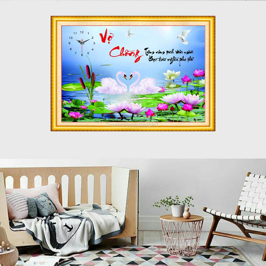 Tranh Đính Đá VỢ CHỒNG (ĐÁ ABC CAO CẤP). Kích Thước: 75cm x 53cm