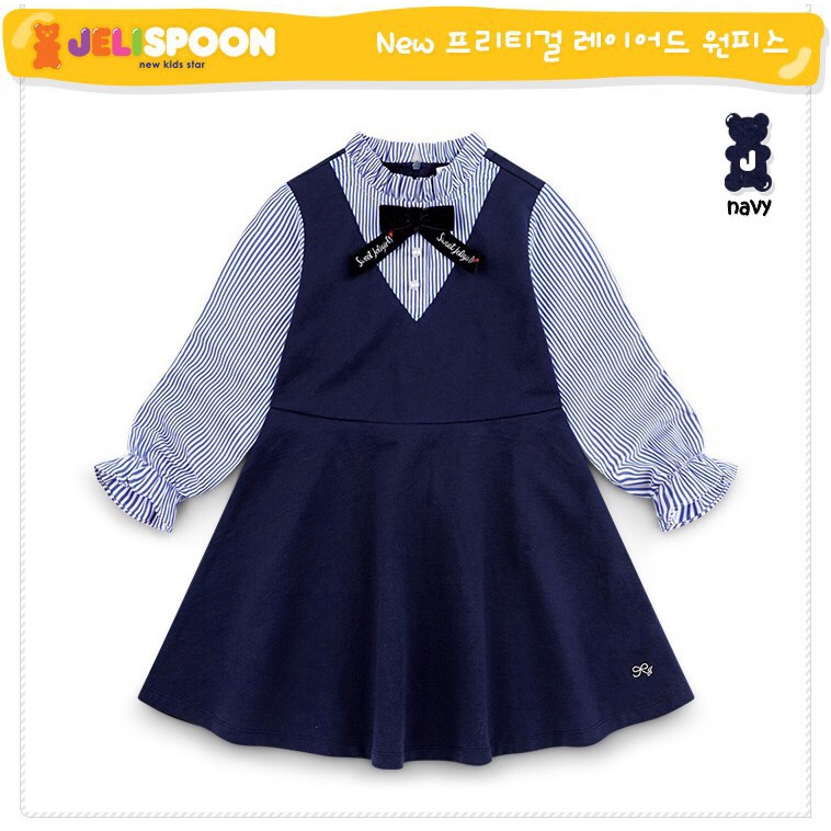 Đầm thun da cá phối vải tay dài Jelispoon cho bé gái 5-10T D1135