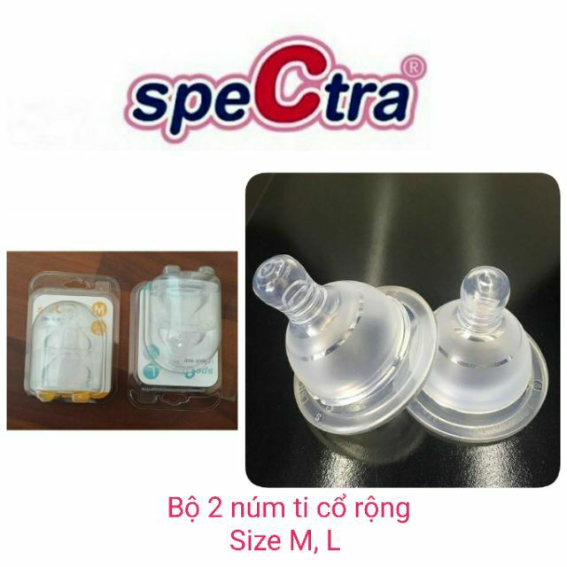 Hộp 2 núm ti silicone cổ rộng Spectra - phụ kiện cho bình sữa Hàn Quốc