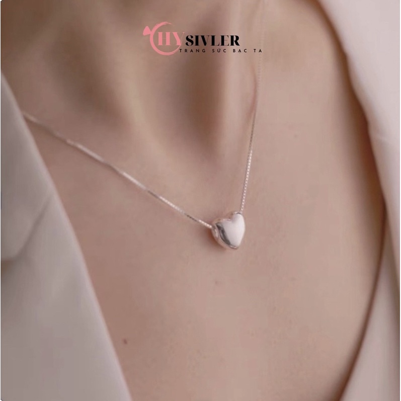 Dây chuyền bạc trái tim phồng nữ tính dây chuyền nữ bạc thật