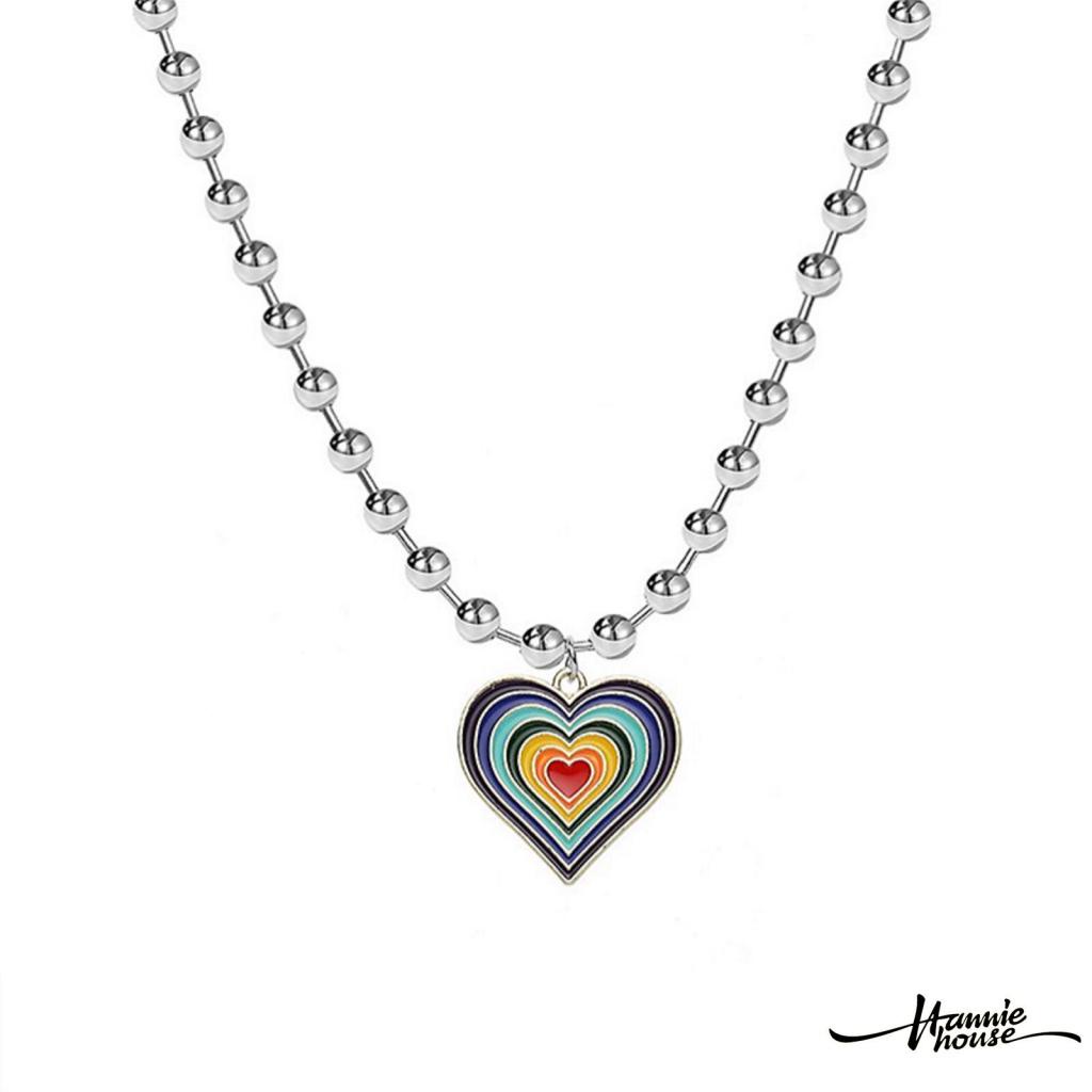 Vòng cổ mặt hình trái tim màu cầu vồng đơn giản dành cho nam và nữ