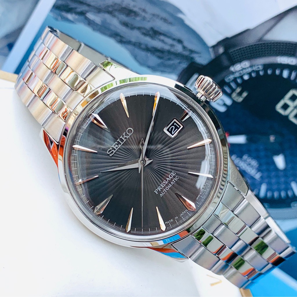 Đồng hồ Nam Seiko Presage SRPE17J1 Mặt đen,Lịch ngày-Máy cơ tự động Automatic-Dây kim loại cao cấp-Size 41mm