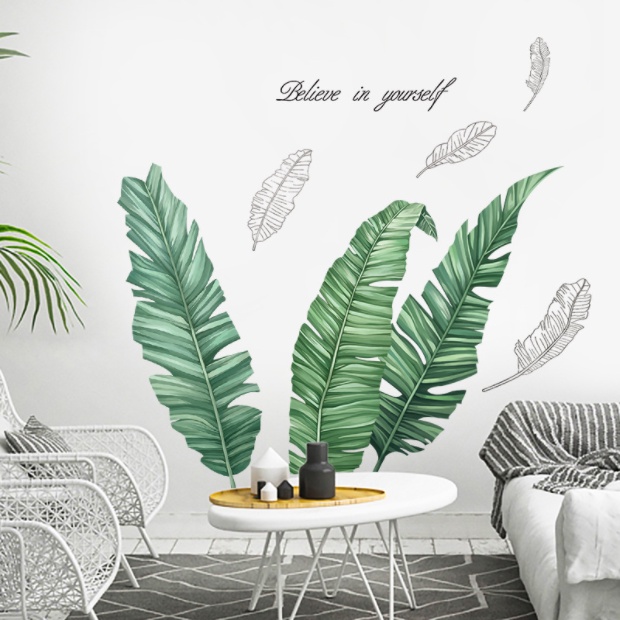 Decal trang trí tường - 3 miếng lá chuối cực phong cách