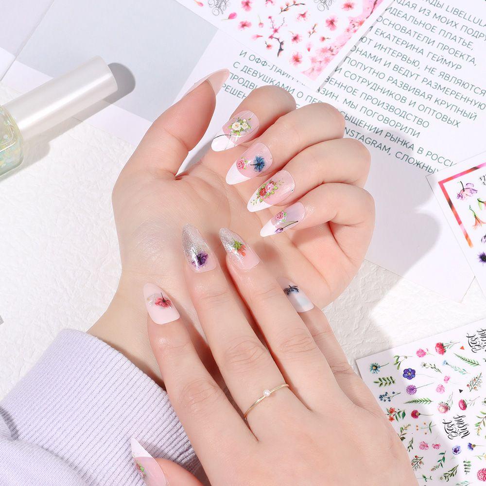 ME Adhesive Shining Decals Manicure 3D Stickers Nail Sticker Rose Flowers Leaves Valentine Gift Waterproof Nail Art Decoration