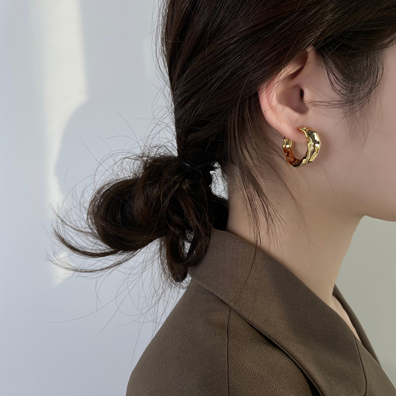 Bông Tai Hình Bán Nguyệt Bằng Kim Loại Phong Cách vintage Hàn Quốc