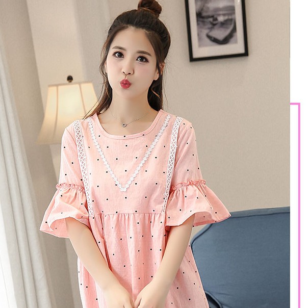 Váy bầu thời trang thiết kế chấm bi M129 chất chéo thái freesize từ 45 đến 70kg
