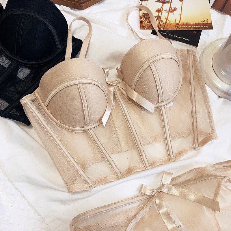 Bộ Đồ Lót Nữ Corset Phối Lưới - Set Nội Y Ren Crotop Có Gọng Nâng Ngực Gợi Cảm - Mã 0510 | BigBuy360 - bigbuy360.vn