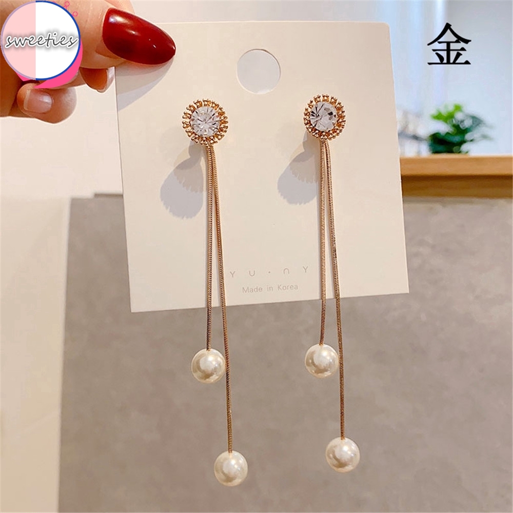 Khuyên tai dáng dài phối ngọc trai nhân tạo thời trang Hàn Quốc cho nữ