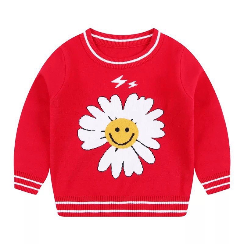 Áo len cho bé gái WEIJUAN, len 2 lớp cao cấp mềm mịn đanh lì, hình hoa cúc nhiều màu sắc cho bé từ 2-10 tuổi - HK KIDS