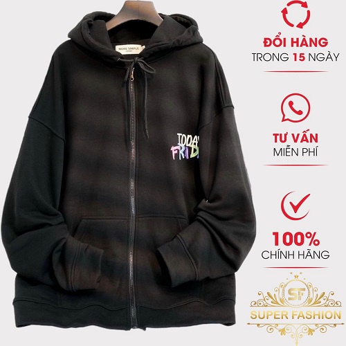 Áo Khoác Nỉ Nam Dây Khóa Kéo SUPER FASHION Vải Nỉ Dày Nón Lớn Có Dây Rút Form Rộng