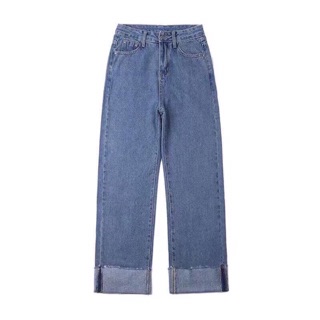 Quần Culottes Jeans Trơn Gập Gấu