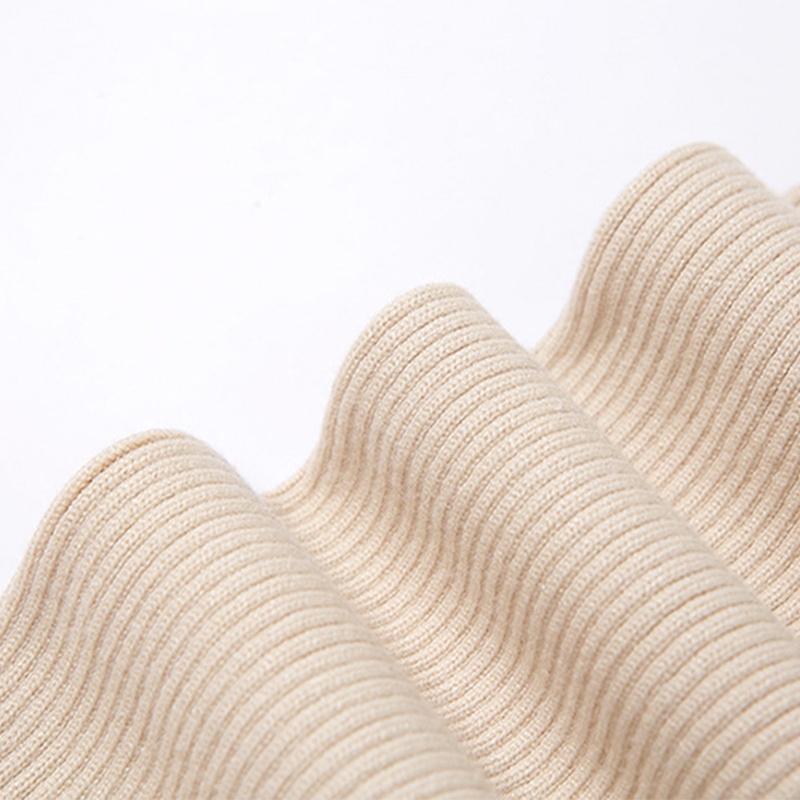 Áo Sweater Croptop Dệt Kim Tay Phồng Dài Cổ Lọ Màu Sắc Đơn Giản Cho Nữ