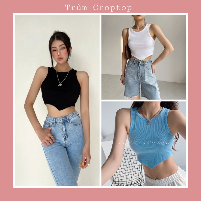 Áo Croptop 3 Lỗ Viền Tam Giác , Áo Croptop Sát Nách Chất Thun Bozip Dày Dặn