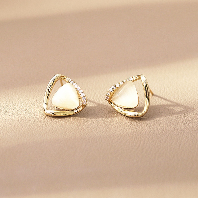 Korean 925 silver plated 14K gold opal earrings