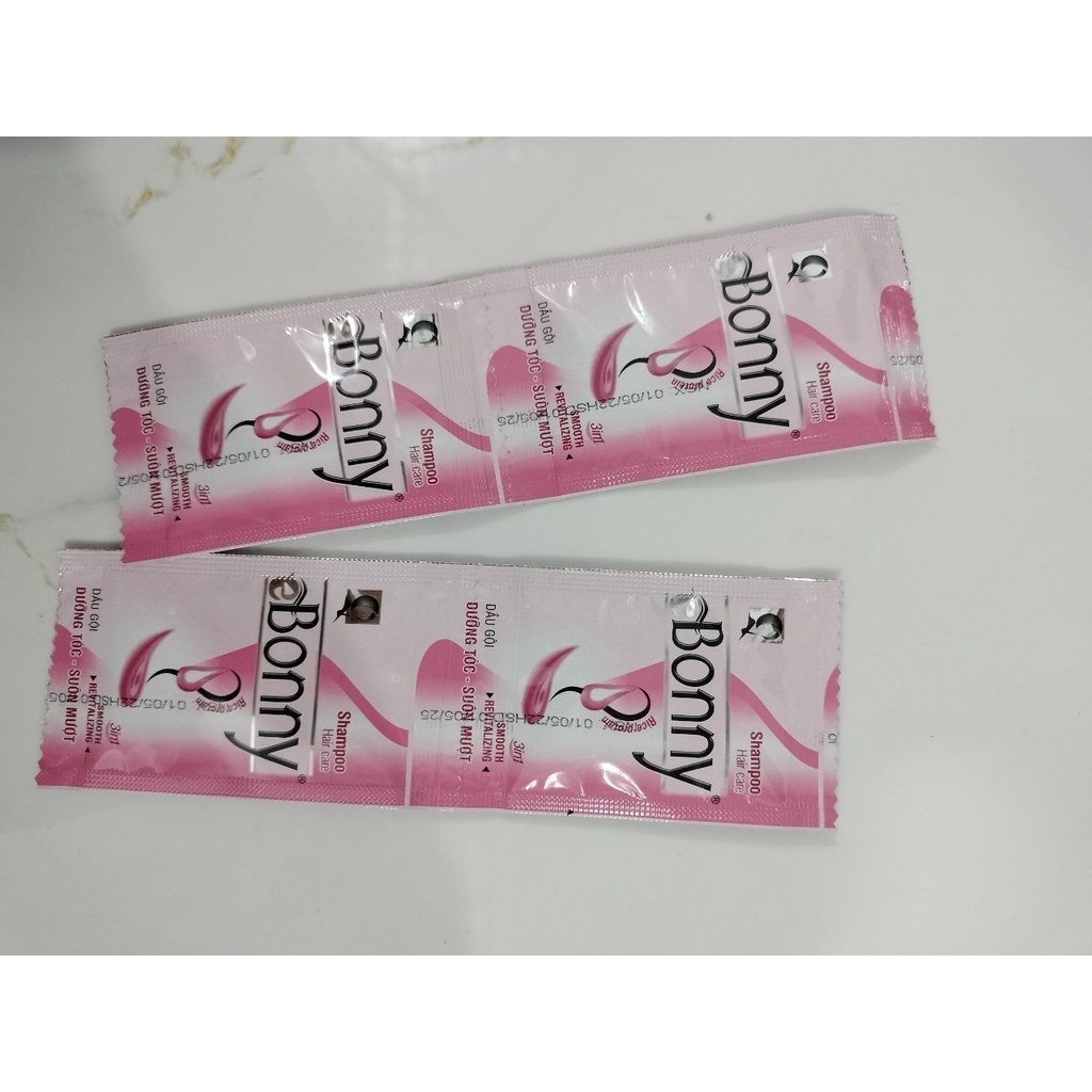 Dầu gội gói hương nước hoa BONNY, dầu gội đầu dây cho nhà nghỉ, khách sạn, giá rẻ, combo 100 gói rời, hàng lỗi nhỏ