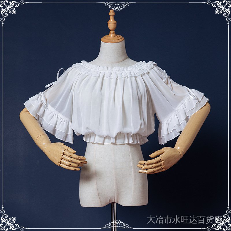 Eyeyomi Áo Sơ Mi Chiffon Tay Ngắn Cổ Một Mảnh Phối Ren Nơ Bên Trong Phong Cách lolita Dễ Thương