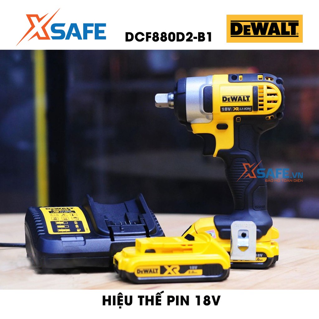 Máy siết bulong cầm tay DEWALT DCF880D2-B1 dùng pin 18V, đầu lắp bu lông 1/2inch, kèm 2 pin 2Ah, 1 sạc - chính hãng