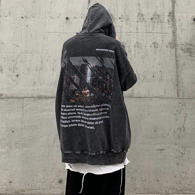 Áo hoodie Tay Dài Dáng Rộng Phong Cách retro Thời Trang Cho Nam Giới