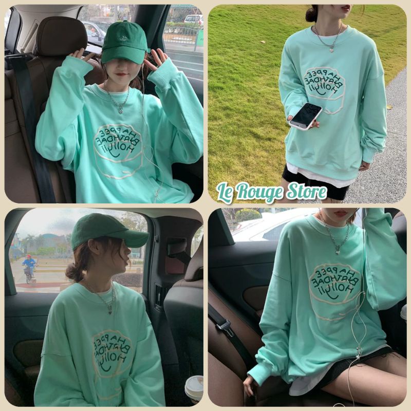 Áo sweater nữ ulzzang nỉ da cá màu xanh mint dễ thương font chữ đáng yêu in nổi có size