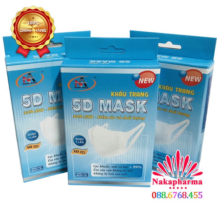  Khẩu Trang Y Tế 5D Mask Nam Anh quai vải - Lọc vi khuẩn, mùi và bụi mịn >99%, vải cực êm, không bị lem son - FAMAPRO