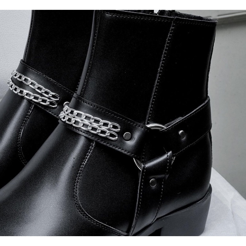 Giày Harness Boot nam da bò cao cấp - đế cao su đúc nguyên khối