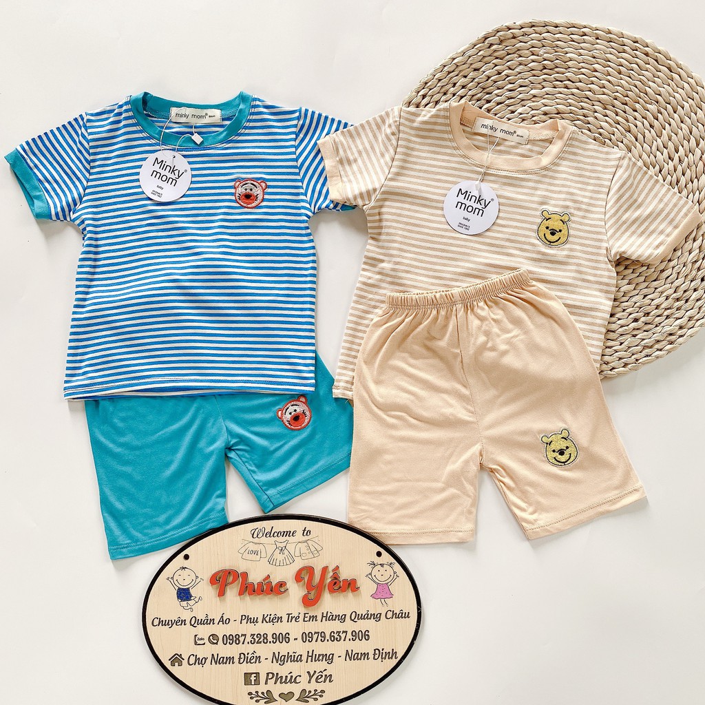 Sale !!! Bộ Cộc Kẻ Hàng Minky Mom Thêu Họa Tiết Mèo Và Chuột Cho Bé (1397)