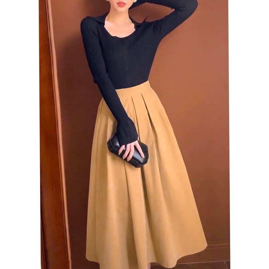 Chân váy midi dáng dài phối lưng chun_A6