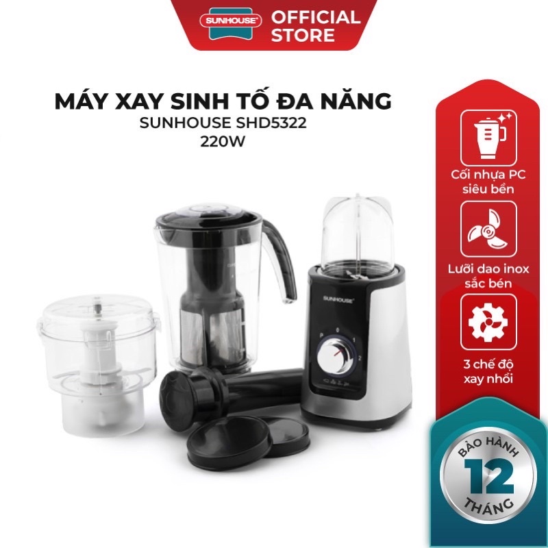 Máy xay sinh tố đa năng Sunhouse SHD5322 (3 cối nhựa, có cối xay thịt)