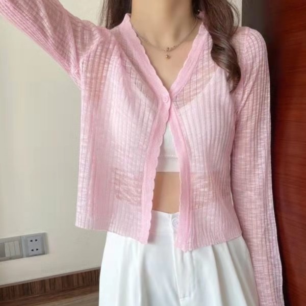 Áo Khoác Cardigan Cổ Chữ V Vải Lụa Mát Thời Trang Mùa Hè Cho Nữ