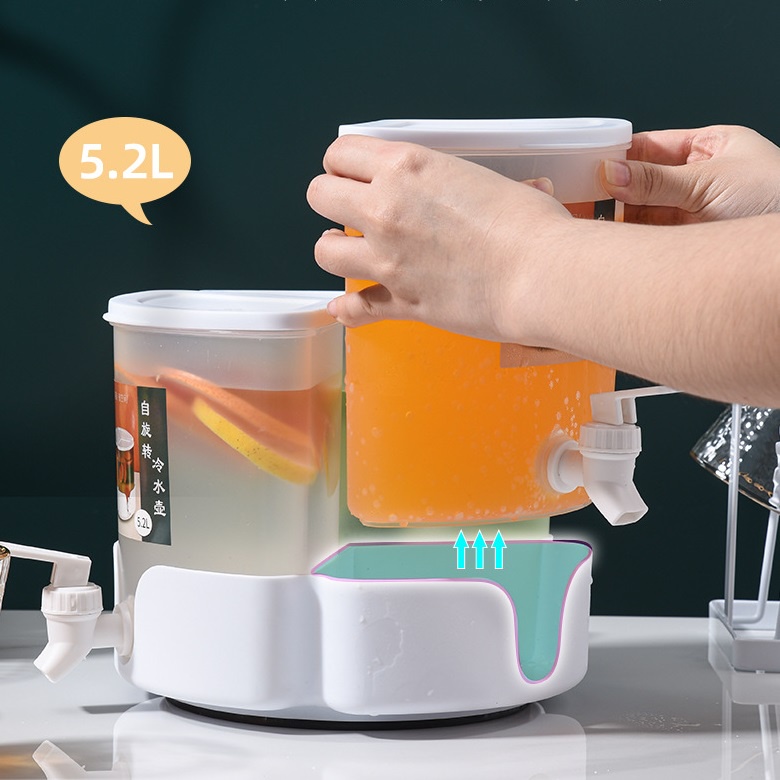 Bình đựng nước có vòi - Bình nước nhựa chia 3 ngăn dung tích 5.2L đế xoay tiện lợi (B52)