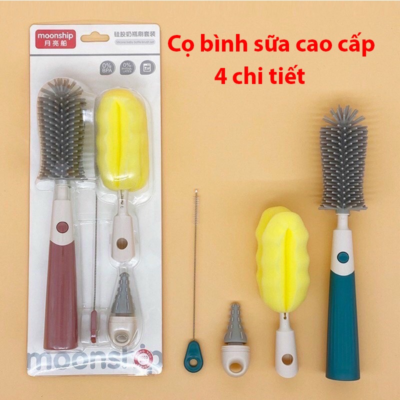 Bộ cọ rửa bình sữa Moonship 4 đầu vệ sinh sạch sẽ hàng xuất cao cấp _ PK33