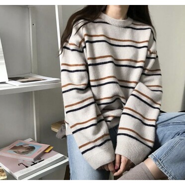 Áo len TD kẻ sọc Ullzang MeiMei Store, hoạ tiết 2208AL2