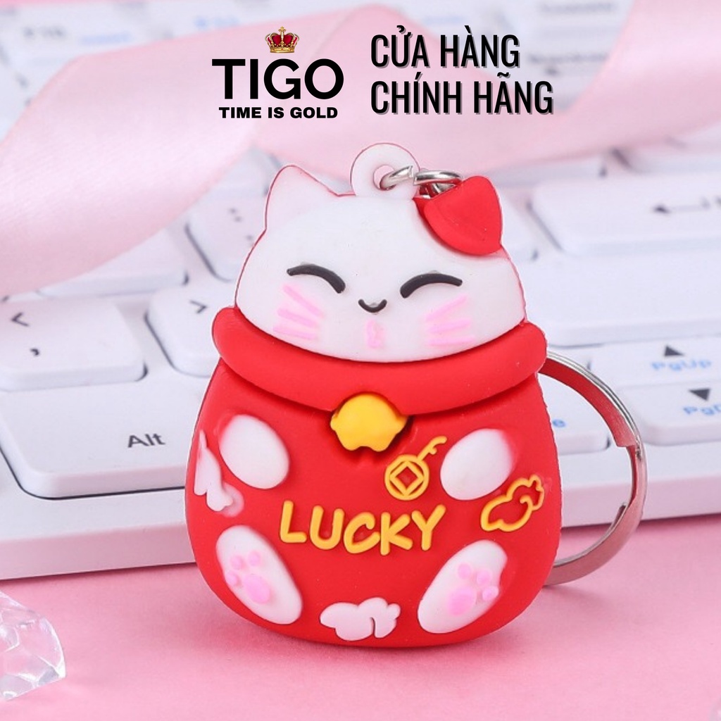 Móc khoá mèo thần tài ú nu may mắn cười híp mắt màu đỏ dễ thương siêu cute chất liệu cao su quà tặng kèm khi mua đồng hồ