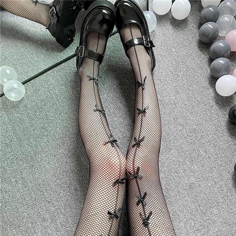 Quần Tất Lưới Đính Nơ Phong Cách Gothic Thời Trang Quyến Rũ Cho Nữ