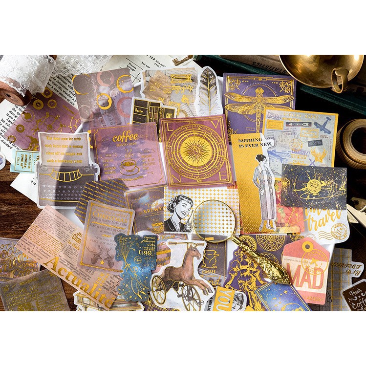 Sticker - nhãn dán nghệ thuật - trang trí DIY -  bullet journal ánh kim - vintage - châu âu cổ điển x 1 gói 60 miếng dán