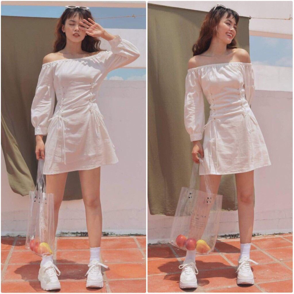 Đầm bẹt vai đan eo