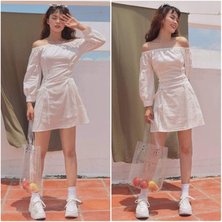Đầm bẹt vai đan eo