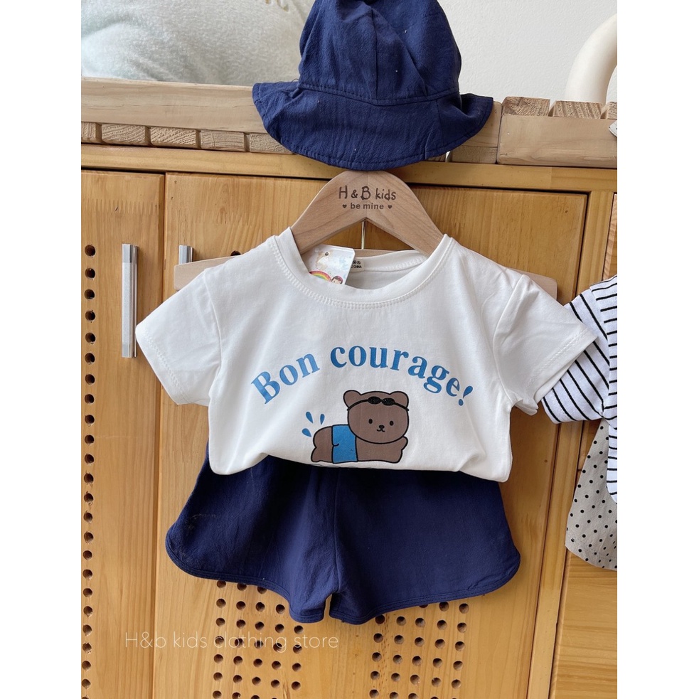 Bộ họa tiết gấu kèm mũ cho bé HB