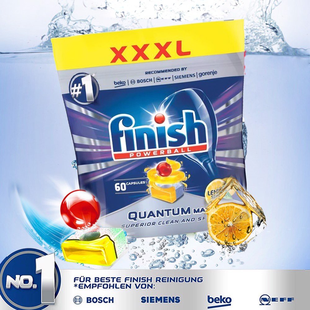 Viên rửa bát Finish Quantum Max Túi 60 viên hương Chanh - Hãng Bosch máy rửa chén khuyên dùng