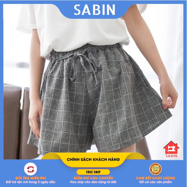 [BÁN SỈ] Quần đùi nữ ống rộng kẻ nơ free size dưới 60KG - Quần short nữ SABI SHOP