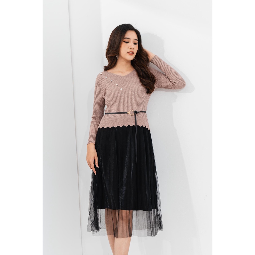 Đầm Len Nữ Gấu Lượn Phối Dập Ly Lamer L63L22T026